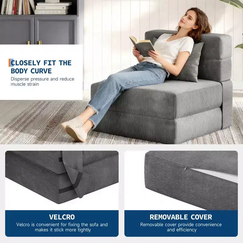Coolmee Folding Sofa Bed & Chair Bed - Convertible Sleeper, Fold Out Loveseat Sofa Couch with Pillow, Tufted Floor Lounge for Living Room, Bedroom