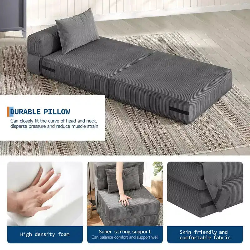 Coolmee Folding Sofa Bed & Chair Bed - Convertible Sleeper, Fold Out Loveseat Sofa Couch with Pillow, Tufted Floor Lounge for Living Room, Bedroom
