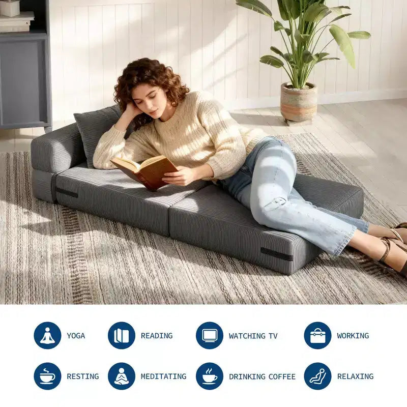 Coolmee Folding Sofa Bed & Chair Bed - Convertible Sleeper, Fold Out Loveseat Sofa Couch with Pillow, Tufted Floor Lounge for Living Room, Bedroom