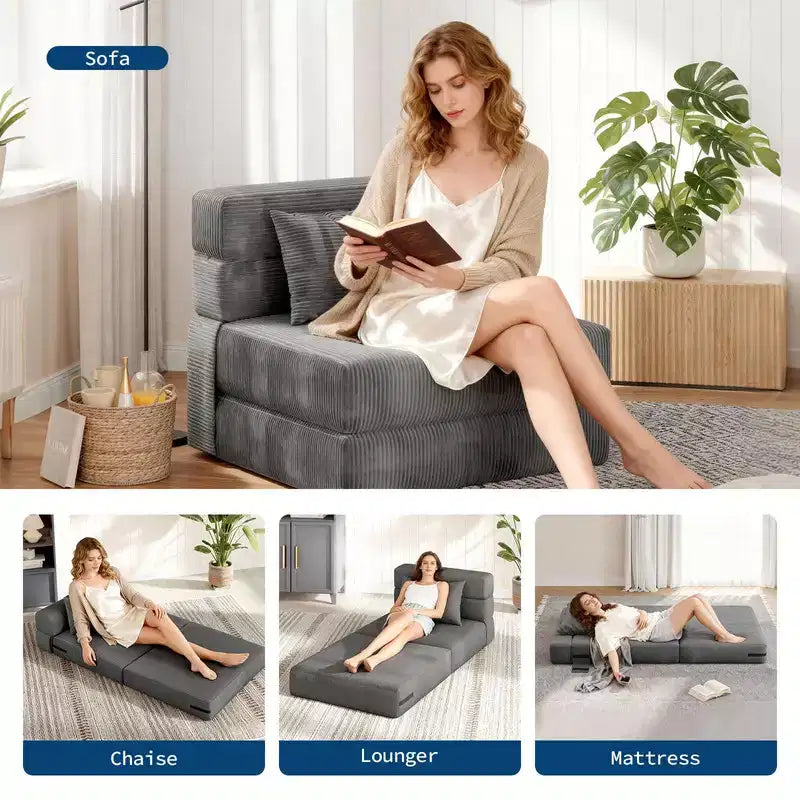 Coolmee Folding Sofa Bed & Chair Bed - Convertible Sleeper, Fold Out Loveseat Sofa Couch with Pillow, Tufted Floor Lounge for Living Room, Bedroom