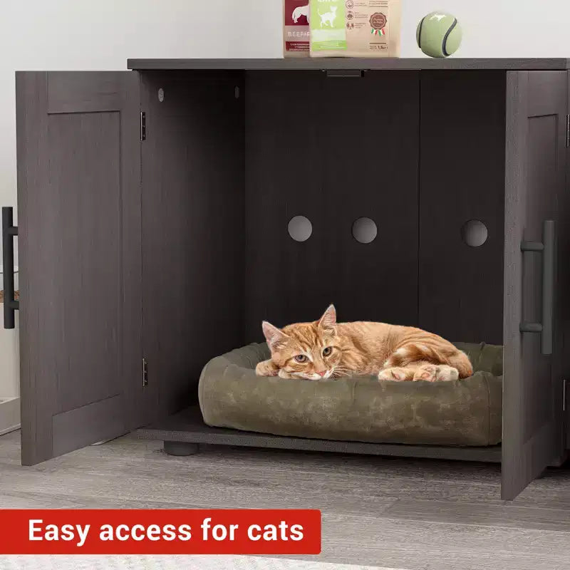 Cat Litter Box Enclosure for 2 Cats, Litter Box Cabinet Hidden with with Scratch Pad, Wooden Washroom Furniture with Double Room, Large Storage Space