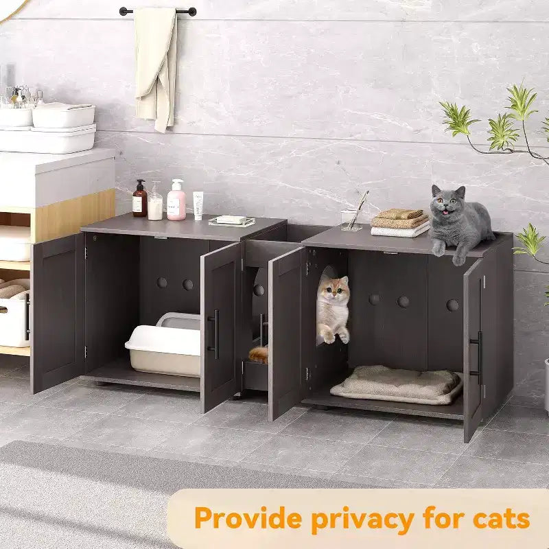 Cat Litter Box Enclosure for 2 Cats, Litter Box Cabinet Hidden with with Scratch Pad, Wooden Washroom Furniture with Double Room, Large Storage Space