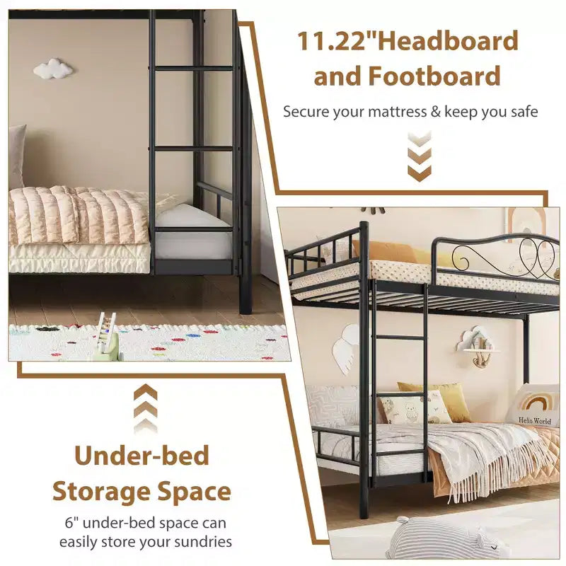 Bunk Bed Twin over Twin, Metal Bunk Bed with Safety Guardrail & Ladder, 400 LBS Weight Capacity, Space-Saving, No Box Spring Needed, Easy Assembly