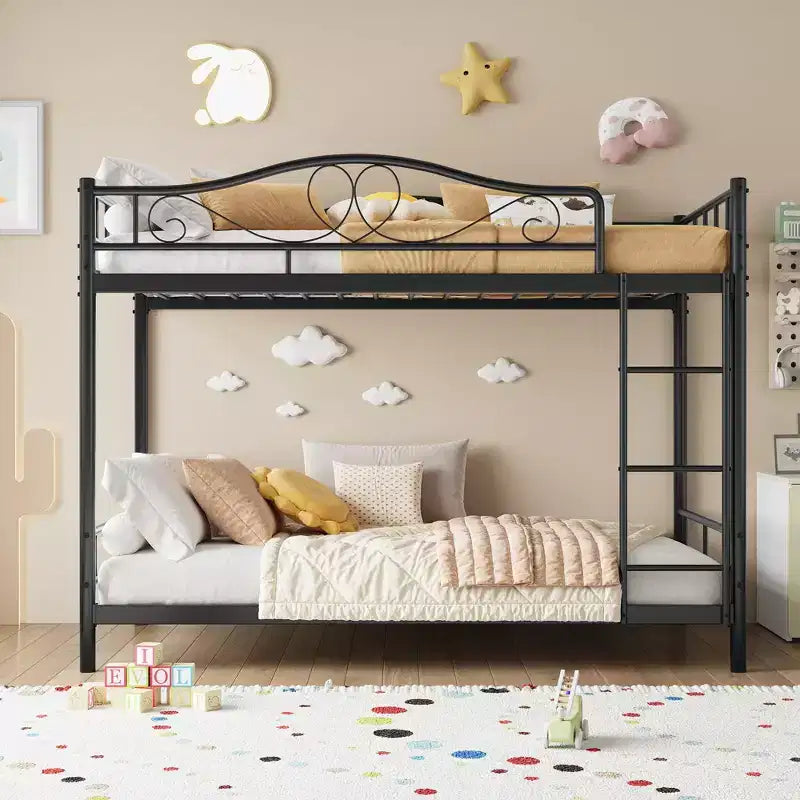 Bunk Bed Twin over Twin, Metal Bunk Bed with Safety Guardrail & Ladder, 400 LBS Weight Capacity, Space-Saving, No Box Spring Needed, Easy Assembly
