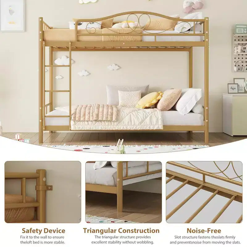 Bunk Bed Twin over Twin, Metal Bunk Bed with Safety Guardrail & Ladder, 400 LBS Weight Capacity, Space-Saving, No Box Spring Needed, Easy Assembly