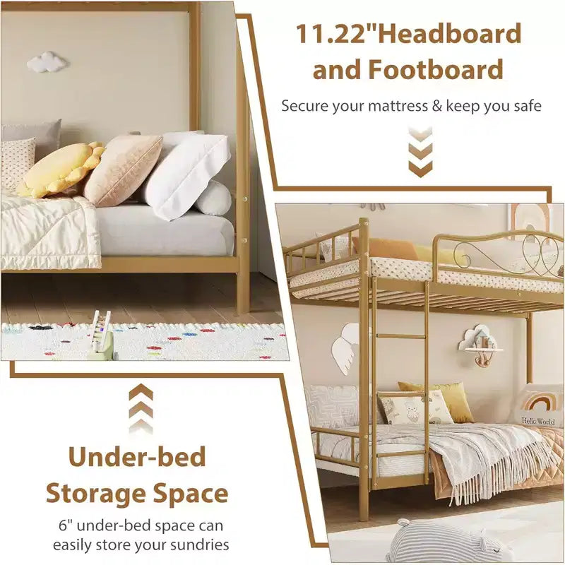 Bunk Bed Twin over Twin, Metal Bunk Bed with Safety Guardrail & Ladder, 400 LBS Weight Capacity, Space-Saving, No Box Spring Needed, Easy Assembly