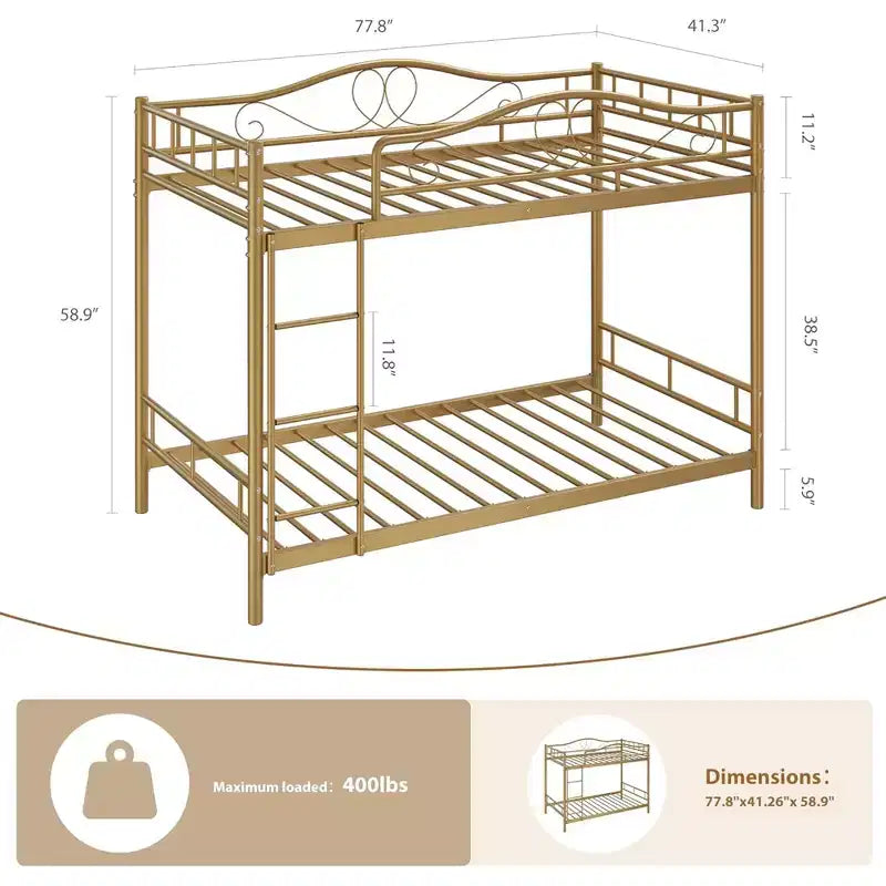 Bunk Bed Twin over Twin, Metal Bunk Bed with Safety Guardrail & Ladder, 400 LBS Weight Capacity, Space-Saving, No Box Spring Needed, Easy Assembly