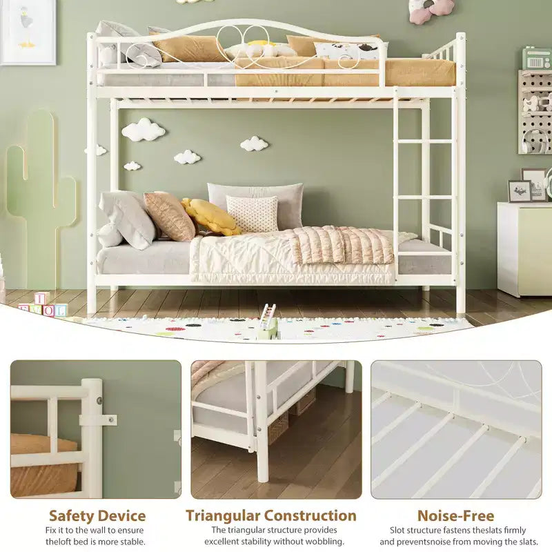 Bunk Bed Twin over Twin, Metal Bunk Bed with Safety Guardrail & Ladder, 400 LBS Weight Capacity, Space-Saving, No Box Spring Needed, Easy Assembly