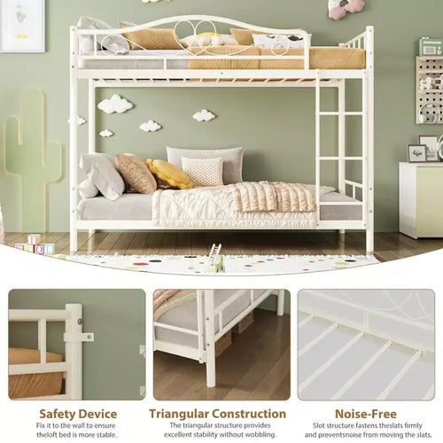 Bunk Bed Twin over Twin, Metal Bunk Bed with Safety Guardrail & Ladder, 400 LBS Weight Capacity, Space-Saving, No Box Spring Needed, Easy Assembly