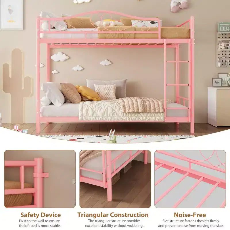 Bunk Bed Twin over Twin, Metal Bunk Bed with Safety Guardrail & Ladder, 400 LBS Weight Capacity, Space-Saving, No Box Spring Needed, Easy Assembly