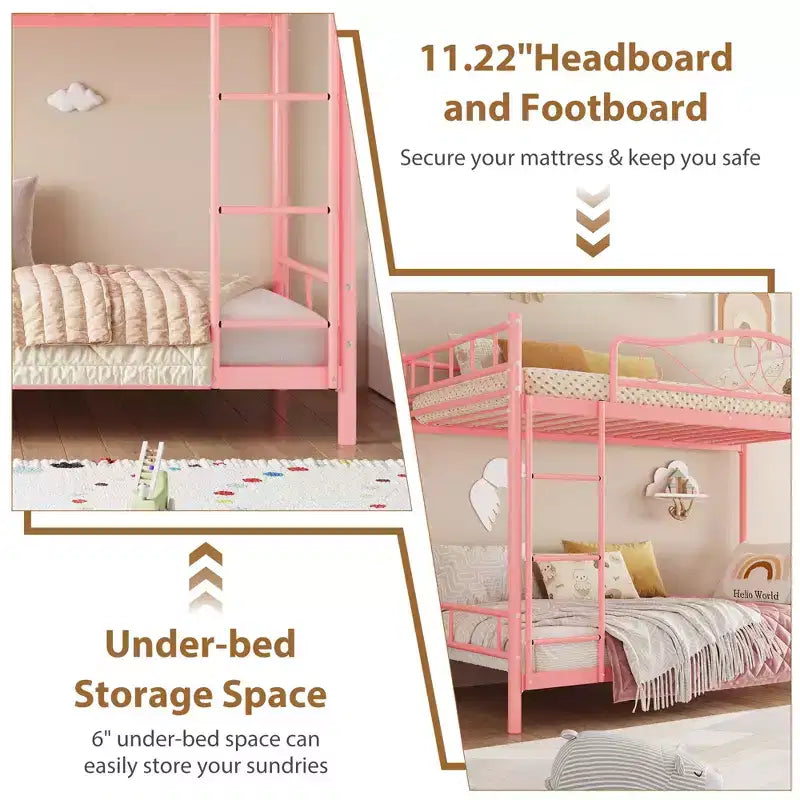 Bunk Bed Twin over Twin, Metal Bunk Bed with Safety Guardrail & Ladder, 400 LBS Weight Capacity, Space-Saving, No Box Spring Needed, Easy Assembly