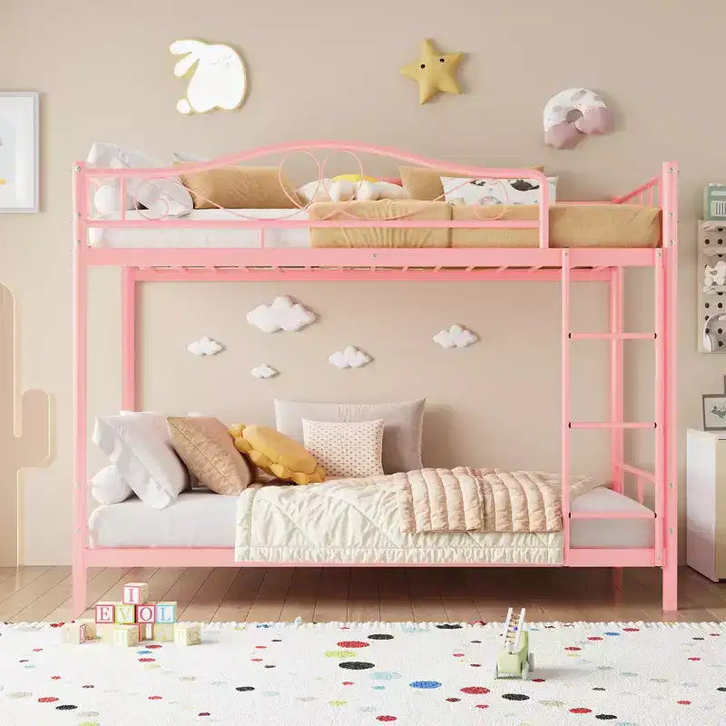 Bunk Bed Twin over Twin, Metal Bunk Bed with Safety Guardrail & Ladder, 400 LBS Weight Capacity, Space-Saving, No Box Spring Needed, Easy Assembly