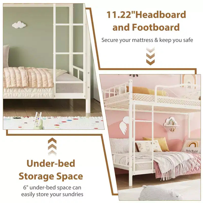Bunk Bed Twin over Twin, Metal Bunk Bed with Safety Guardrail & Ladder, 400 LBS Weight Capacity, Space-Saving, No Box Spring Needed, Easy Assembly