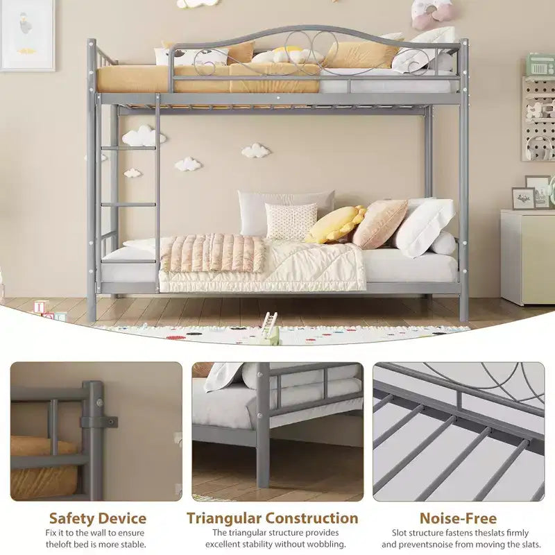 Bunk Bed Twin over Twin, Metal Bunk Bed with Safety Guardrail & Ladder, 400 LBS Weight Capacity, Space-Saving, No Box Spring Needed, Easy Assembly