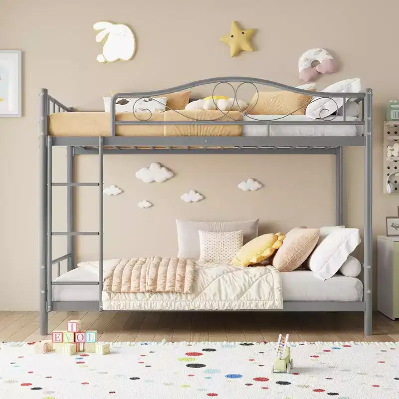 Bunk Bed Twin over Twin, Metal Bunk Bed with Safety Guardrail & Ladder, 400 LBS Weight Capacity, Space-Saving, No Box Spring Needed, Easy Assembly