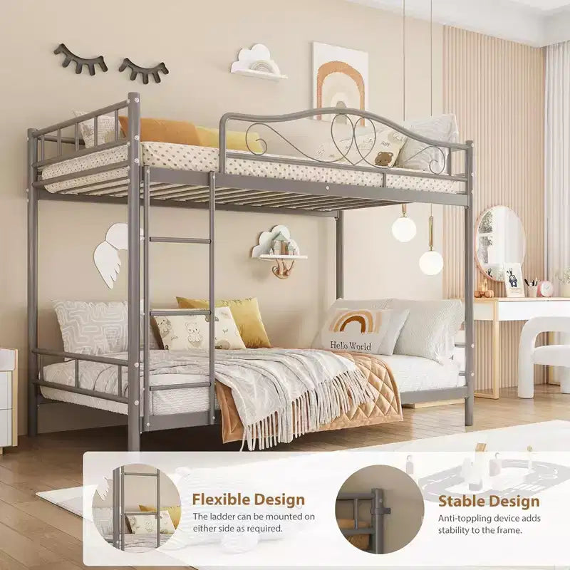 Bunk Bed Twin over Twin, Metal Bunk Bed with Safety Guardrail & Ladder, 400 LBS Weight Capacity, Space-Saving, No Box Spring Needed, Easy Assembly