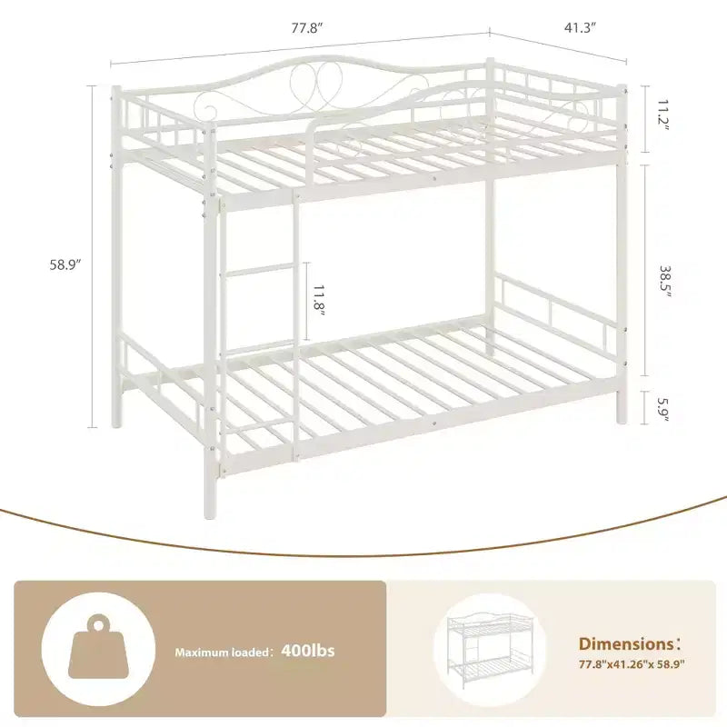 Bunk Bed Twin over Twin, Metal Bunk Bed with Safety Guardrail & Ladder, 400 LBS Weight Capacity, Space-Saving, No Box Spring Needed, Easy Assembly