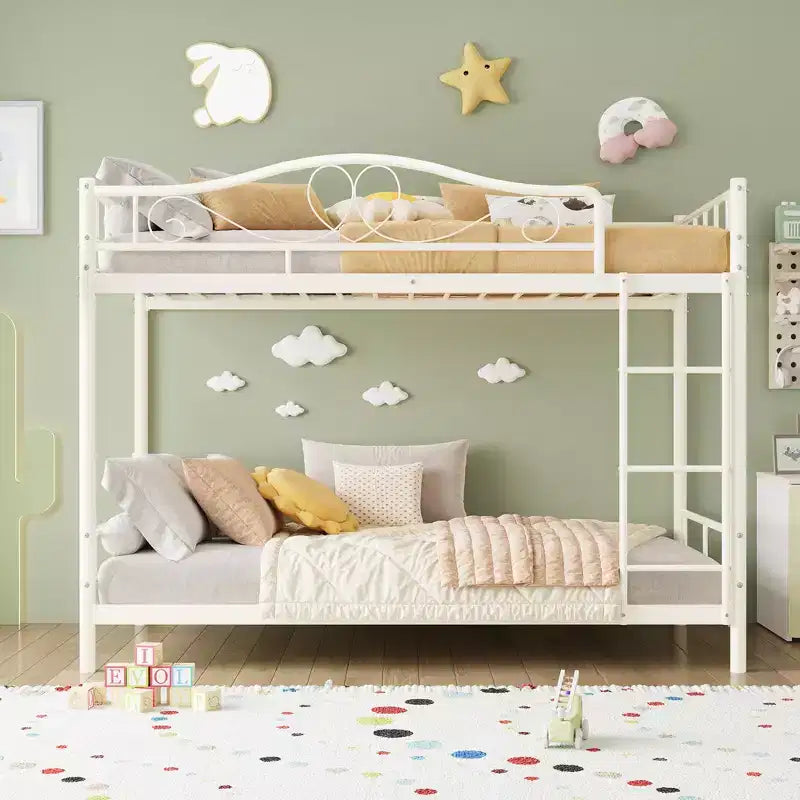Bunk Bed Twin over Twin, Metal Bunk Bed with Safety Guardrail & Ladder, 400 LBS Weight Capacity, Space-Saving, No Box Spring Needed, Easy Assembly