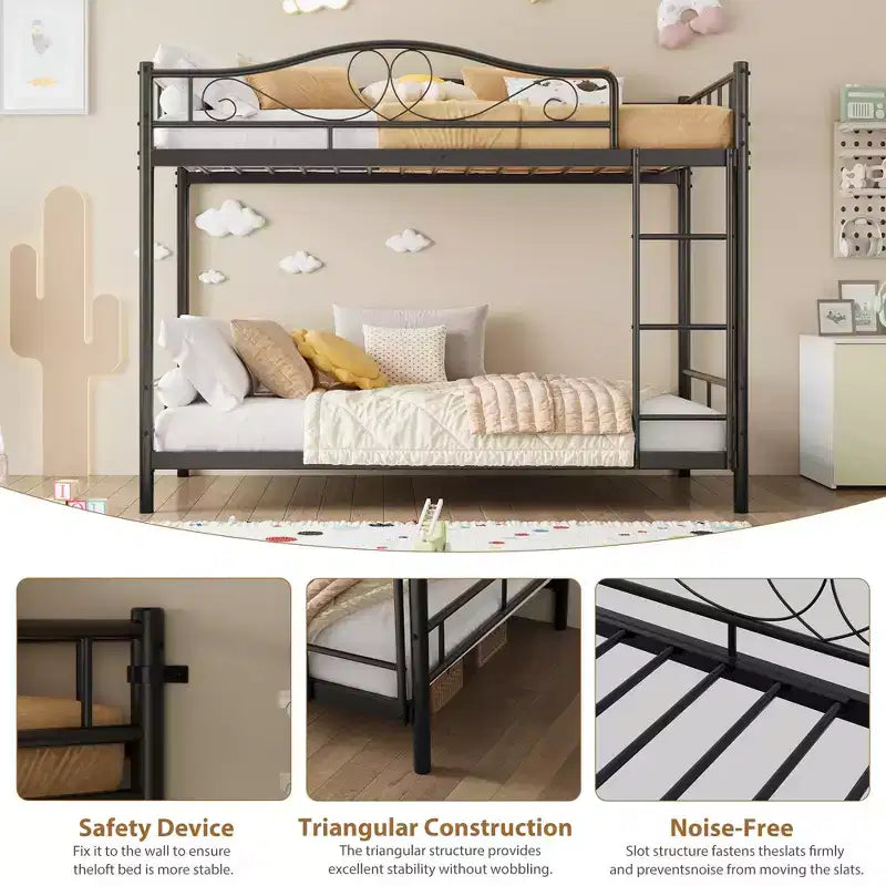 Bunk Bed Twin over Twin, Metal Bunk Bed with Safety Guardrail & Ladder, 400 LBS Weight Capacity, Space-Saving, No Box Spring Needed, Easy Assembly
