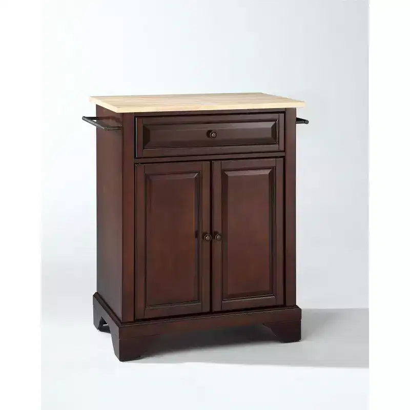 HomeStock Lafayette Granite Top Small Portable Rolling Kitchen Island Storage Cart, Microwave Stand, Black