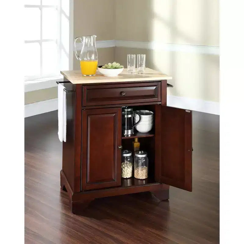 HomeStock Lafayette Granite Top Small Portable Rolling Kitchen Island Storage Cart, Microwave Stand, Black