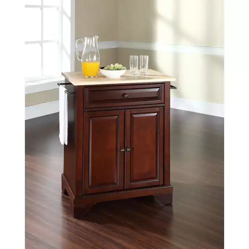 HomeStock Lafayette Granite Top Small Portable Rolling Kitchen Island Storage Cart, Microwave Stand, Black
