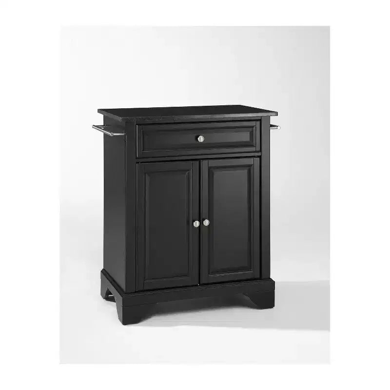 HomeStock LaFayette Granite Top Small Portable Rolling Kitchen Island Storage Cart, Microwave Stand, Black