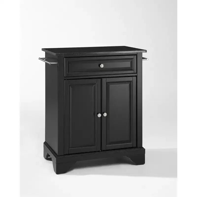 HomeStock LaFayette Granite Top Small Portable Rolling Kitchen Island Storage Cart, Microwave Stand, Black