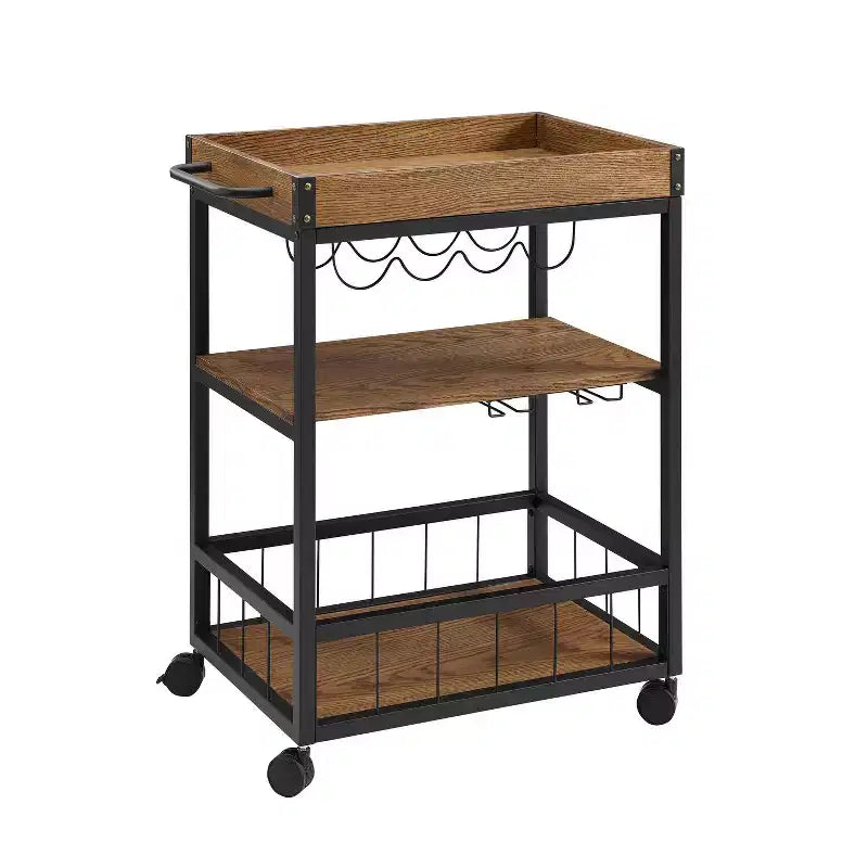 HomeStock 37 in.H Wood Veneer Kitchen Carts for Modular Kitchen with 3 Shelves