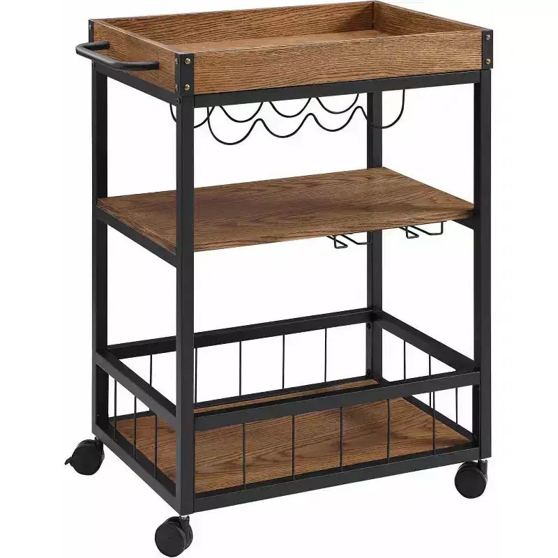 HomeStock 37 in.H Wood Veneer Kitchen Carts for Modular Kitchen with 3 Shelves