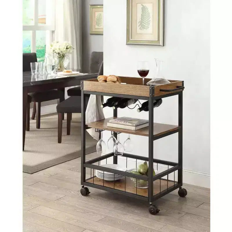 HomeStock 37 in.H Wood Veneer Kitchen Carts for Modular Kitchen with 3 Shelves