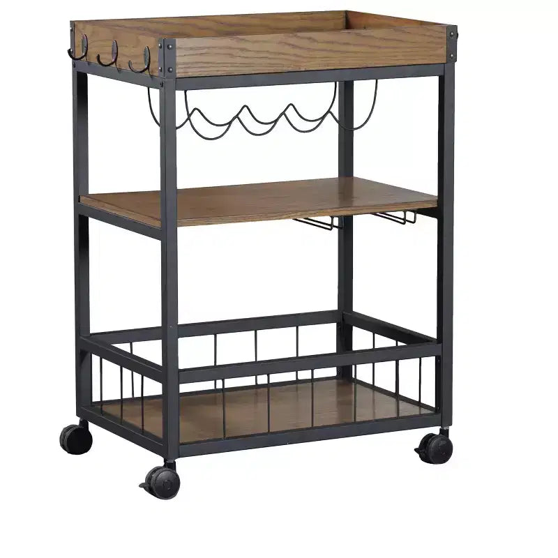 HomeStock 37 in.H Wood Veneer Kitchen Carts for Modular Kitchen with 3 Shelves
