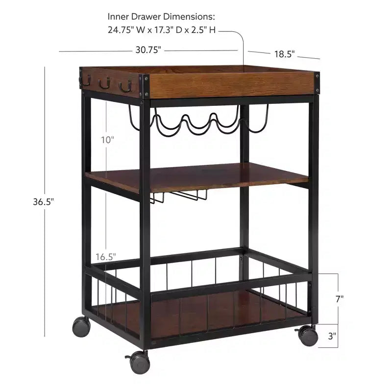 HomeStock 37 in.H Wood Veneer Kitchen Carts for Modular Kitchen with 3 Shelves