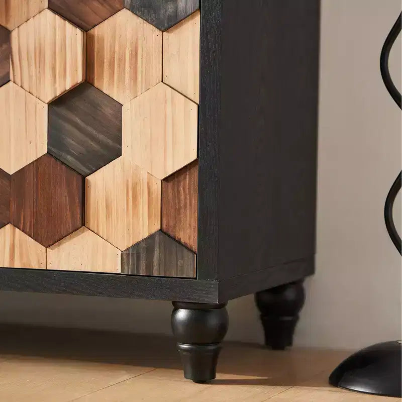 GDFStudio Lyra Modern 60 Wooden Honeycomb Pattern Sideboard Buffet Cabinet with 4 Doors