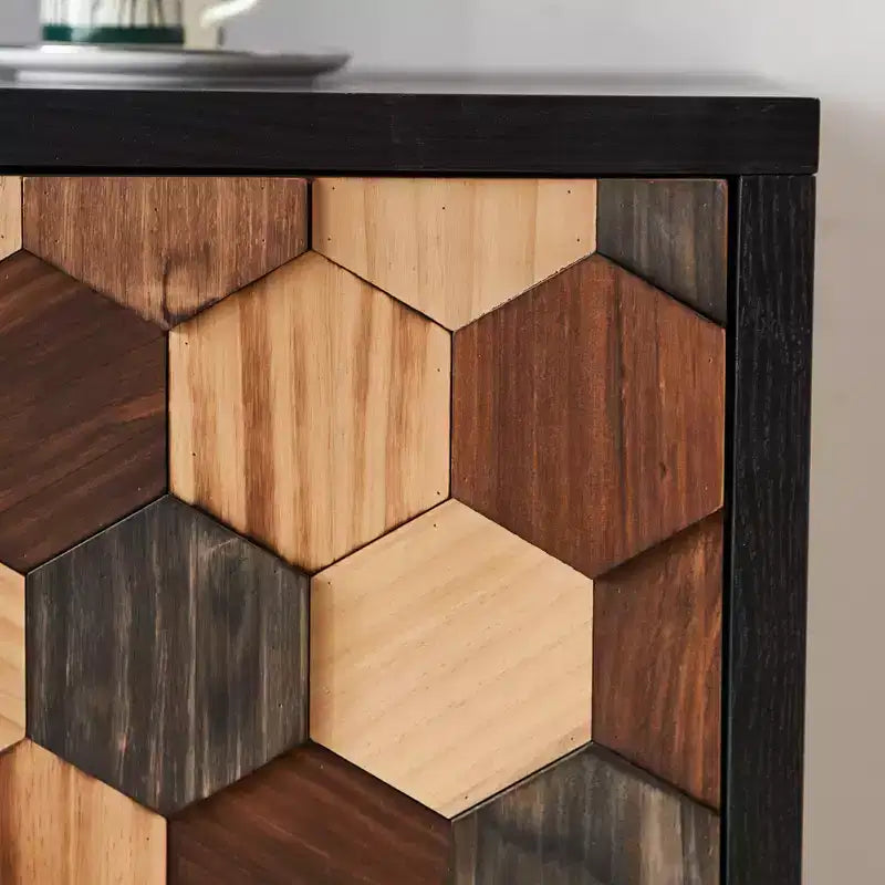 GDFStudio Lyra Modern 60 Wooden Honeycomb Pattern Sideboard Buffet Cabinet with 4 Doors