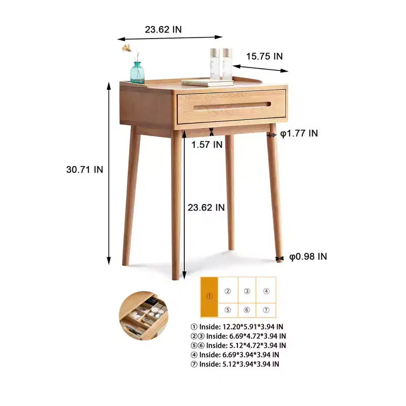 Dresser Table 100% solid table table desk top table dresser compact dresser accessories storage width 60cm storage drawer natural wood natural