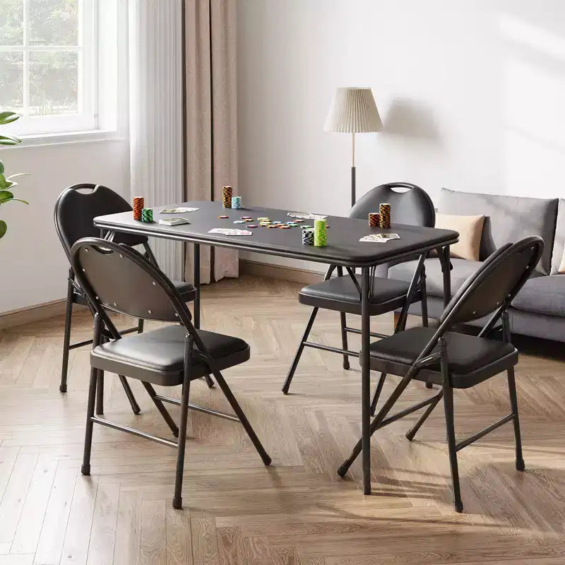 Folding Table 4 Foot with Upholstered PU Leather Tabletop, Heavy Duty Metal Legs, Collapsible Design & Shelf Bracket, No Assembly Required