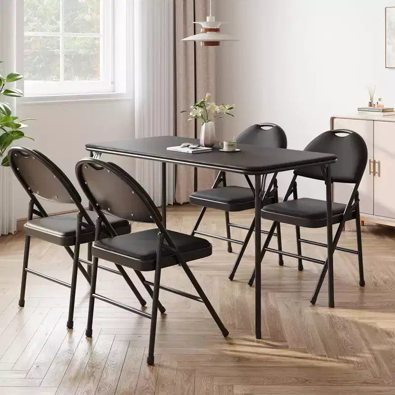 Folding Table 4 Foot with Upholstered PU Leather Tabletop, Heavy Duty Metal Legs, Collapsible Design & Shelf Bracket, No Assembly Required