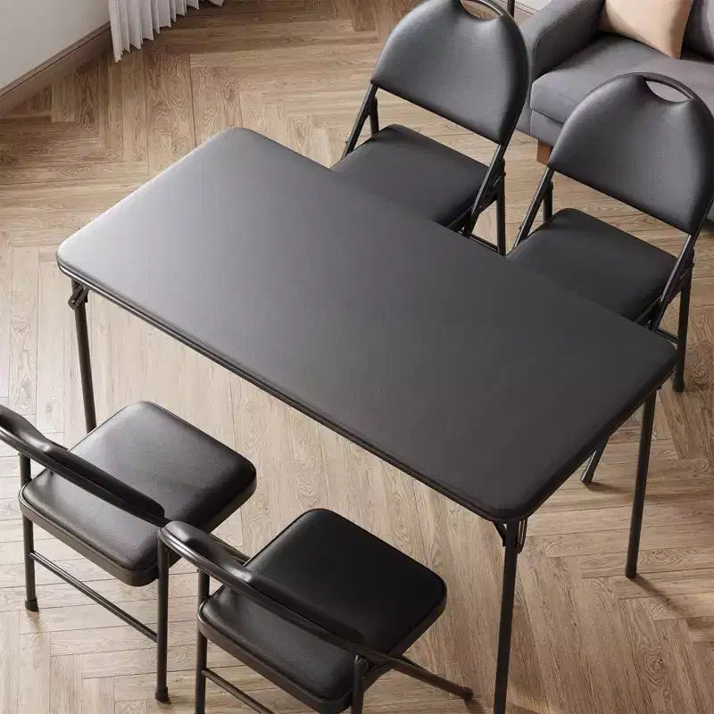 Folding Table 4 Foot with Upholstered PU Leather Tabletop, Heavy Duty Metal Legs, Collapsible Design & Shelf Bracket, No Assembly Required