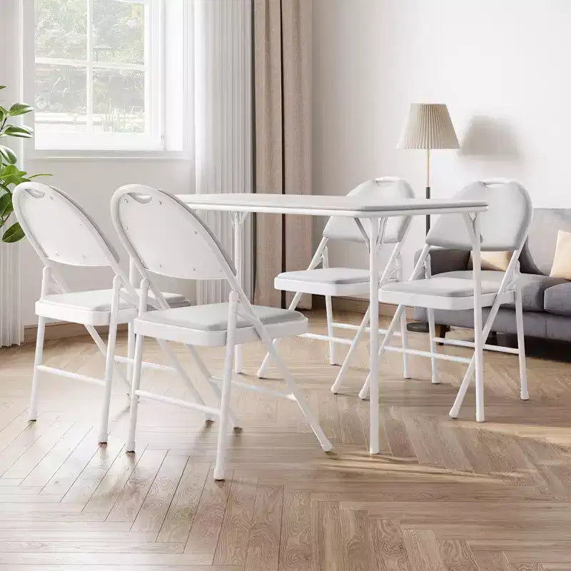 Folding Table 4 Foot with Upholstered PU Leather Tabletop, Heavy Duty Metal Legs, Collapsible Design & Shelf Bracket, No Assembly Required