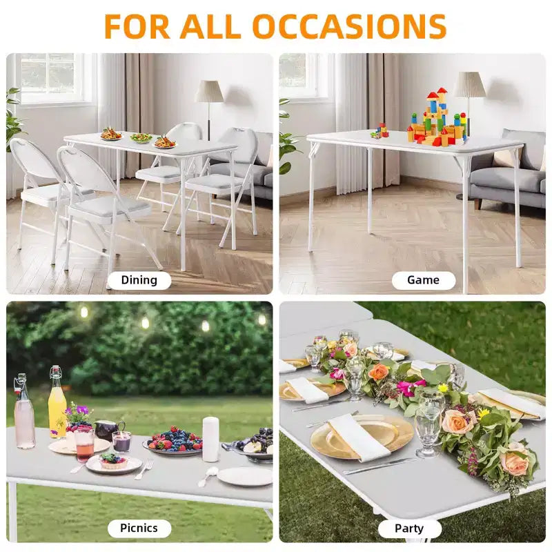 Folding Table 4 Foot with Upholstered PU Leather Tabletop, Heavy Duty Metal Legs, Collapsible Design & Shelf Bracket, No Assembly Required