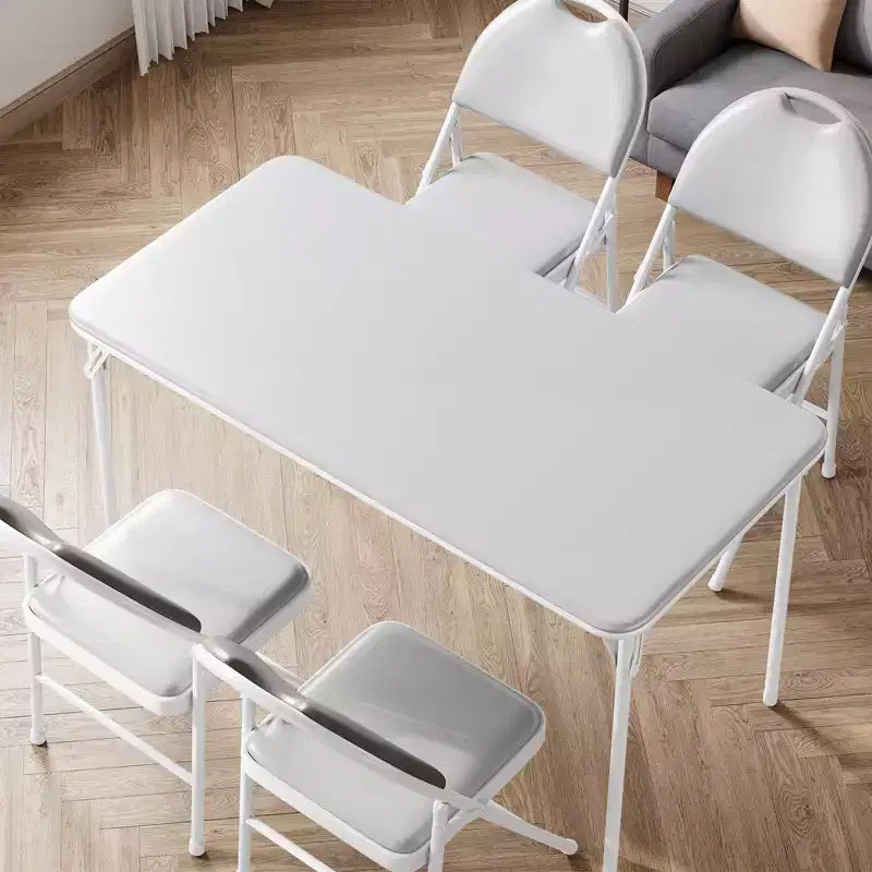 Folding Table 4 Foot with Upholstered PU Leather Tabletop, Heavy Duty Metal Legs, Collapsible Design & Shelf Bracket, No Assembly Required
