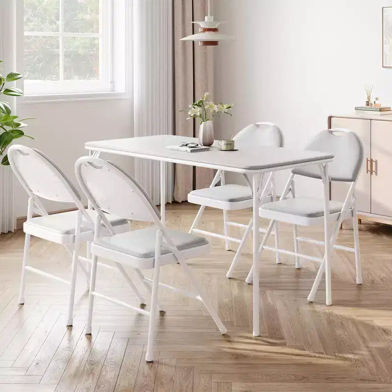 Folding Table 4 Foot with Upholstered PU Leather Tabletop, Heavy Duty Metal Legs, Collapsible Design & Shelf Bracket, No Assembly Required