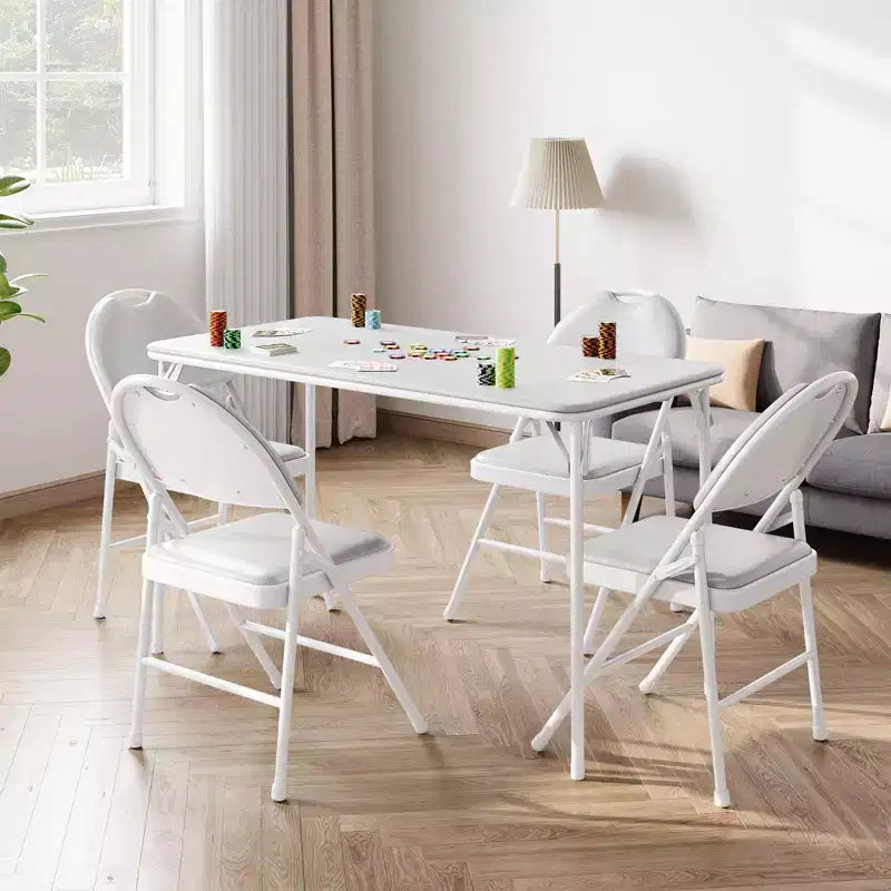 Folding Table 4 Foot with Upholstered PU Leather Tabletop, Heavy Duty Metal Legs, Collapsible Design & Shelf Bracket, No Assembly Required