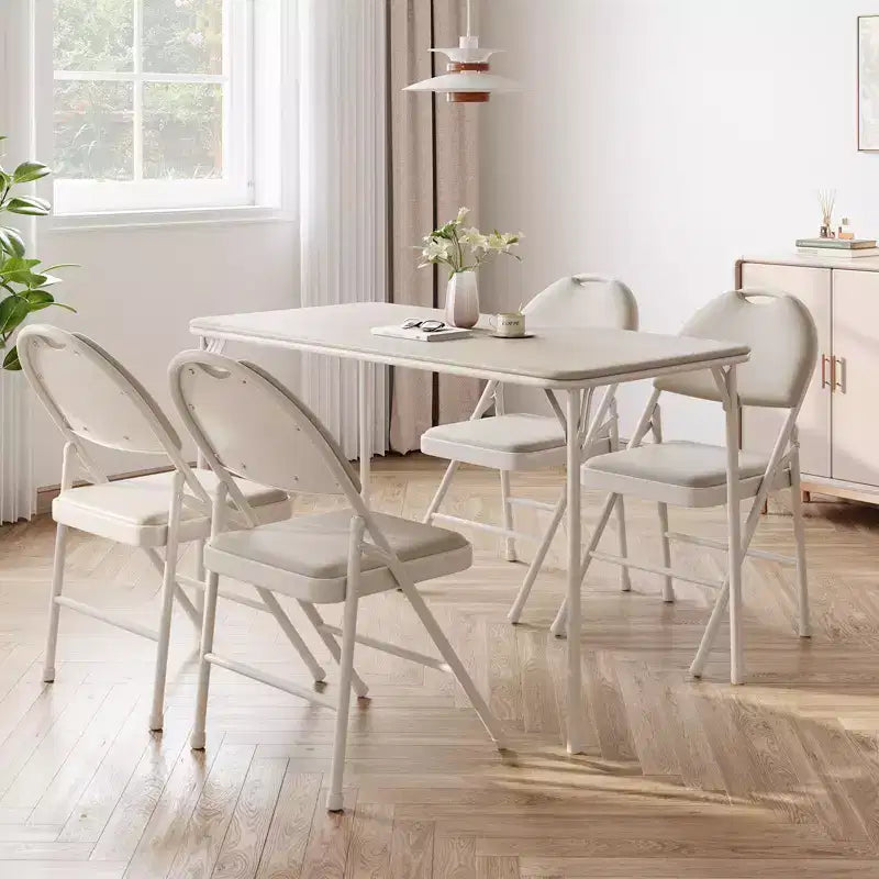 Folding Table 4 Foot with Upholstered PU Leather Tabletop, Heavy Duty Metal Legs, Collapsible Design & Shelf Bracket, No Assembly Required