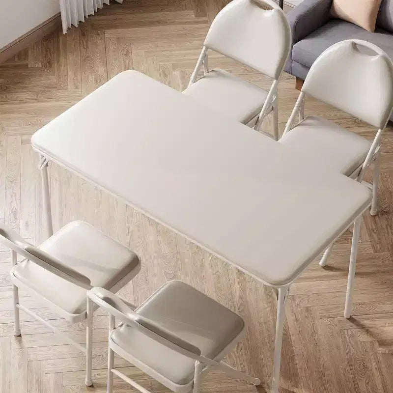 Folding Table 4 Foot with Upholstered PU Leather Tabletop, Heavy Duty Metal Legs, Collapsible Design & Shelf Bracket, No Assembly Required