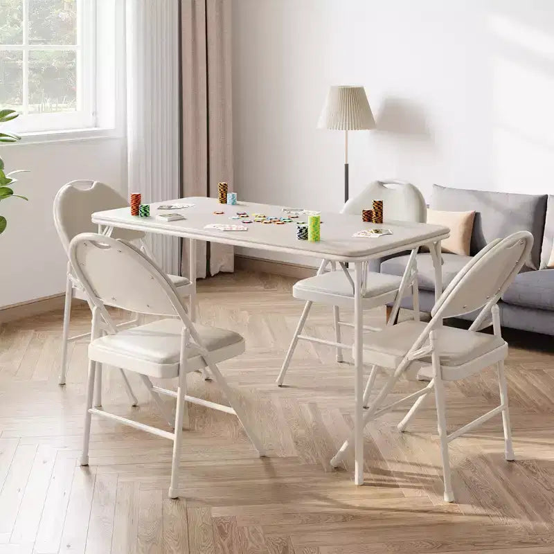 Folding Table 4 Foot with Upholstered PU Leather Tabletop, Heavy Duty Metal Legs, Collapsible Design & Shelf Bracket, No Assembly Required