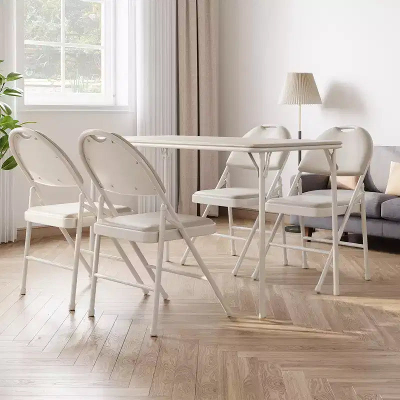 Folding Table 4 Foot with Upholstered PU Leather Tabletop, Heavy Duty Metal Legs, Collapsible Design & Shelf Bracket, No Assembly Required