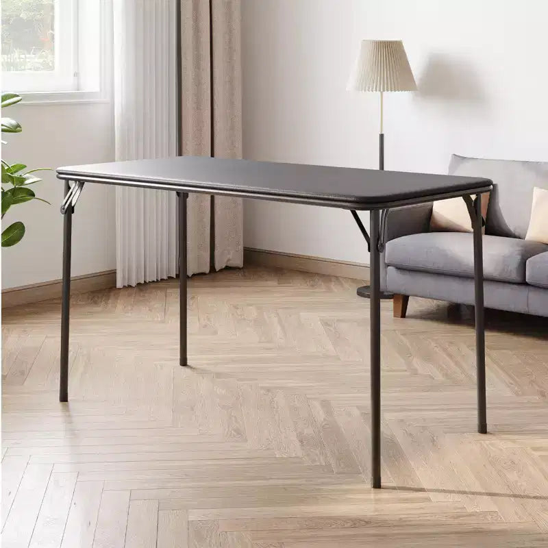 Folding Table 4 Foot with Upholstered PU Leather Tabletop, Heavy Duty Metal Legs, Collapsible Design & Shelf Bracket, No Assembly Required