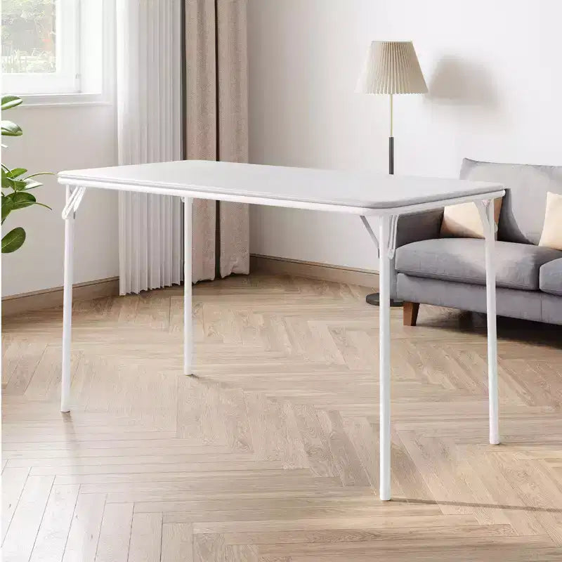 Folding Table 4 Foot with Upholstered PU Leather Tabletop, Heavy Duty Metal Legs, Collapsible Design & Shelf Bracket, No Assembly Required